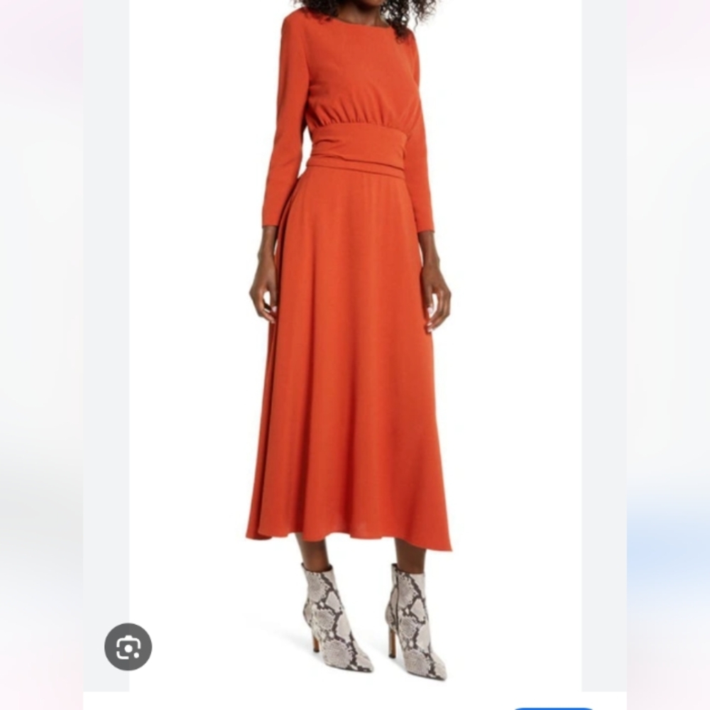 Julia Jordan Three Quarter Sleeve Midi Dress in Orange Modest Classic